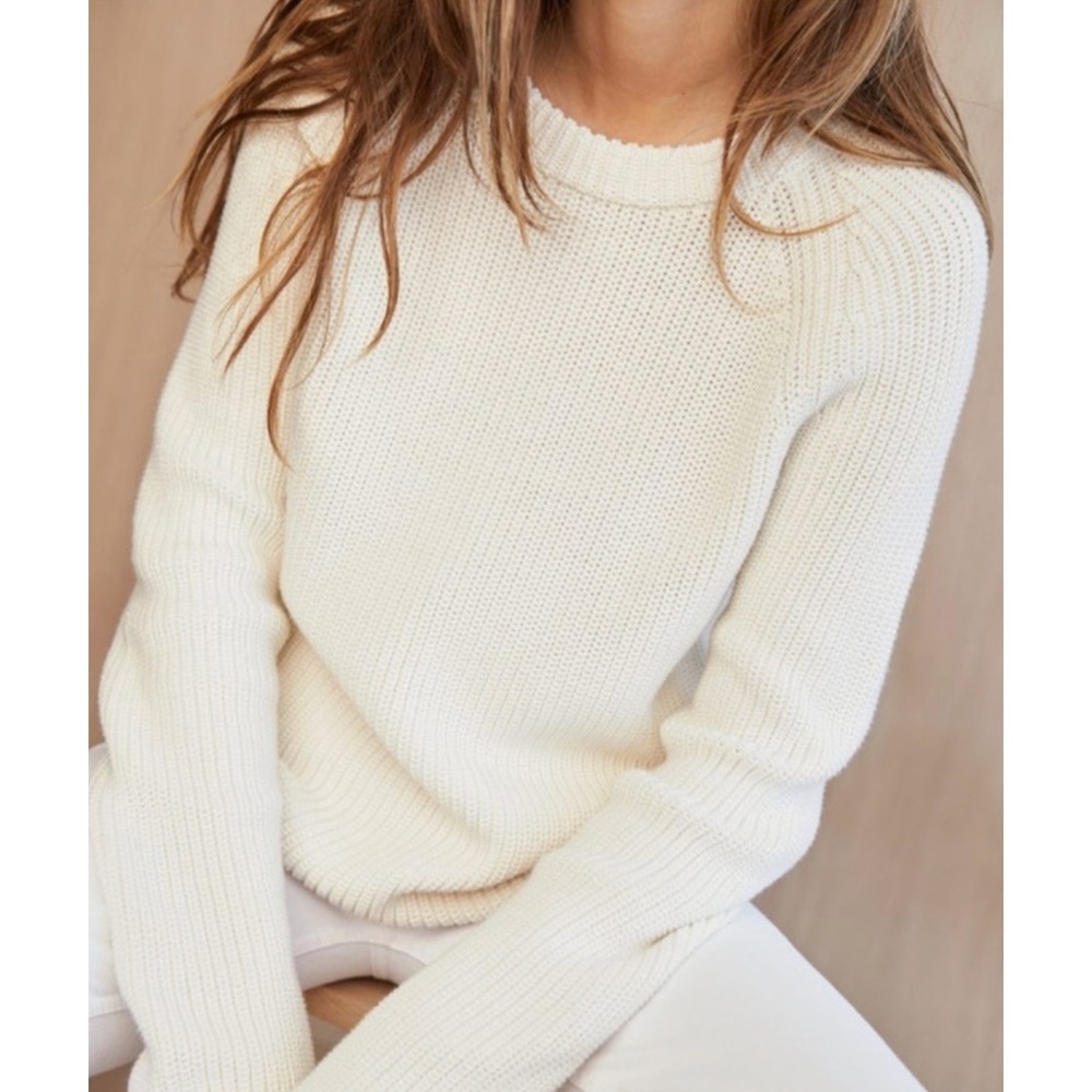 Jenni Kayne Womens Fisherman Cotton Sweater Size L White Designer Preppy